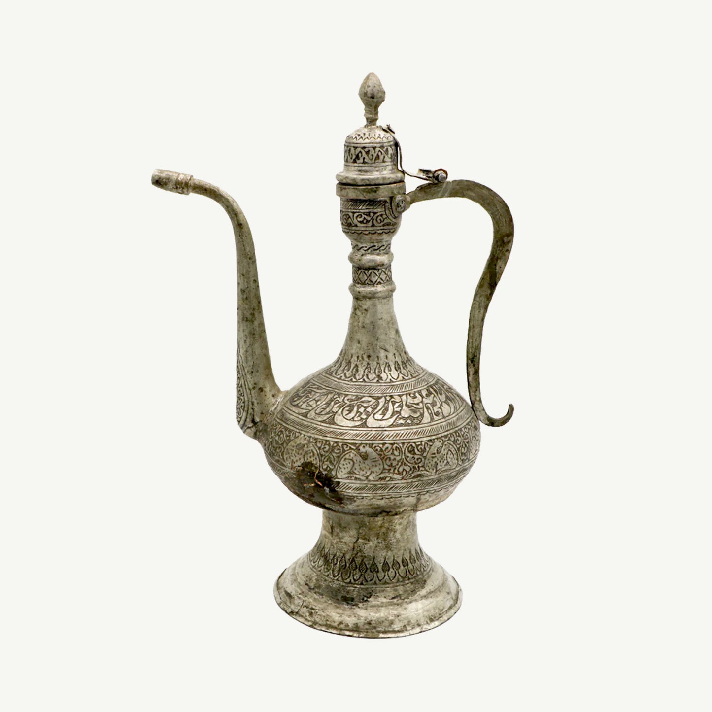 Vintage Hand-Engraved Copper Middle Eastern Dallah | Islamic Coffee Pot with Arabic Calligraphy & Floral Motifs