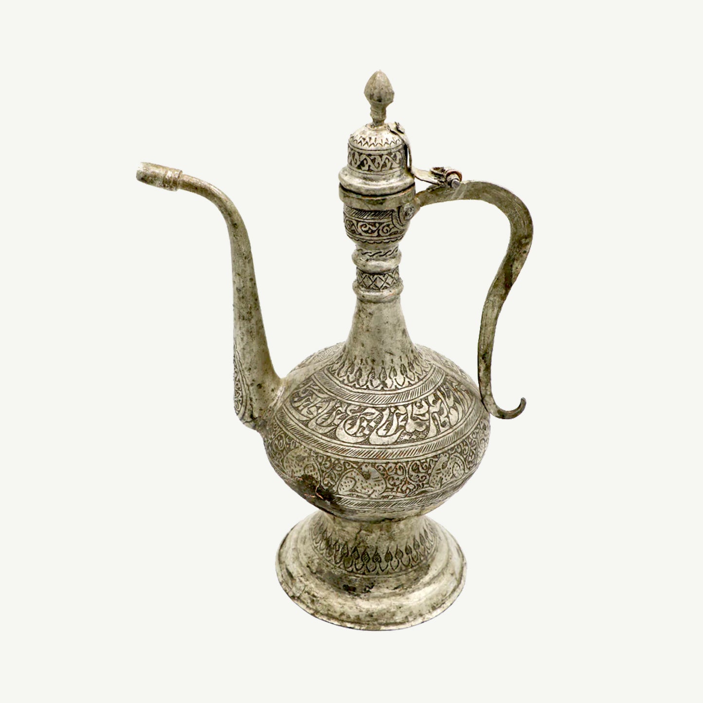 Vintage Hand-Engraved Copper Middle Eastern Dallah | Islamic Coffee Pot with Arabic Calligraphy & Floral Motifs