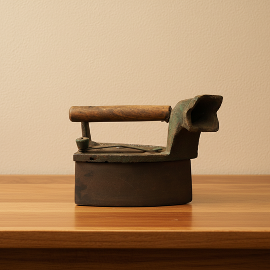 Box Coal Iron with Chimney & Wooden Handle with Wooden Base