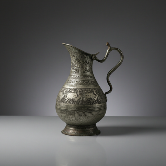 Vintage Hand-Etched Copper Pitcher | Middle Eastern Camel Motif & Ornate Geometric Patterns